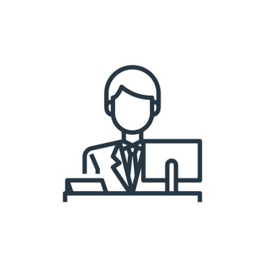 Otel temel konseptindeki resepsiyon ikonu vektörü. Resepsiyon düzenlenebilir felcin ince bir çizgisi. Web ve mobil uygulamalarda kullanım için doğrusal resepsiyon işareti, logo, yazdırma ortamı.