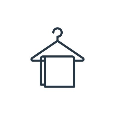 Banyo aksesuarları konseptinden askı ikonu vektörü. Askıda düzenlenebilir inmenin ince bir çizgisi. Web ve mobil uygulamalarda kullanmak için askı doğrusal işareti, logo, yazdırma ortamı.