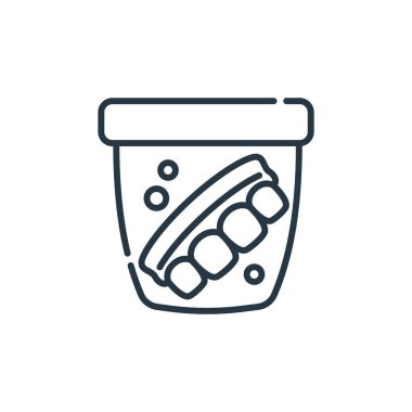 Dişçi konseptindeki sahte ikon vektörü. Yanlış düzenlenebilir felcin ince bir çizgisi. Web ve mobil uygulamalarda kullanmak için yanlış doğrusal imza, logo, yazdırma ortamı.