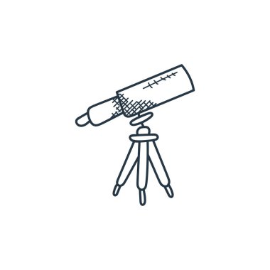 Uzay ve uçak konseptinden teleskop ikonu vektörü. Düzenlenebilir teleskop darbesinin ince çizgisi. Web ve mobil uygulamalarda kullanmak için teleskop doğrusal işareti, logo, yazdırma ortamı.