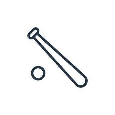 Spor konseptinden beyzbol sopası ikonu vektörü. Beyzbol sopasının düzenlenebilir vuruşunun ince çizgisi. Web ve mobil uygulamalarda kullanmak için beysbol sopası doğrusal işareti, logo, yazdırma ortamı.