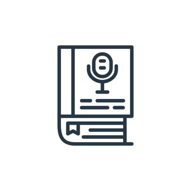 Çevrimiçi öğrenme bölümü konseptinden ses kitabı simgesi vektörü. Düzenlenebilir ses kitabı vuruşunun ince çizgisi. Web ve mobil uygulamalarda kullanmak için ses kitabı doğrusal işareti, logo, yazdırma ortamı.