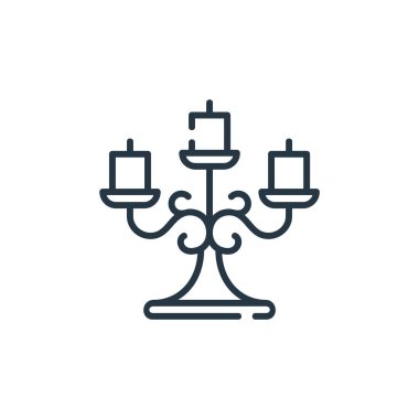 Parti ve kutlama konseptinden şamdan ikon vektörü. Candlestick 'in düzenlenebilir vuruşunun ince çizgisi. Web ve mobil uygulamalar, logo ve yazdırma ortamlarında kullanım için doğrusal imza kullan.