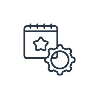 Etkinlik yönetim konseptinden etkinlik yönetim ikonu vektörü. Etkinlik yönetiminin düzenlenebilir vuruşunun ince çizgisi. Web ve mobil uygulamalarda kullanmak için olay yönetimi doğrusal işareti, logo, yazdırma ortamı.