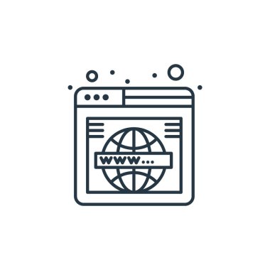 Web sunucu kavramından web sayfası ikon vektörü. Düzenlenebilir web sayfası vuruşunun ince çizgisi. Web ve mobil uygulamalarda kullanmak için web sayfası doğrusal işareti, logo, yazdırma ortamı.