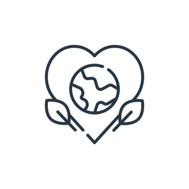 Toprak Ana konseptinden kalp ikonu taşıyıcısı. Kalp krizinin ince bir çizgisi. Web ve mobil uygulamalarda kullanmak için kalp doğrusal işareti, logo, yazdırma ortamı.