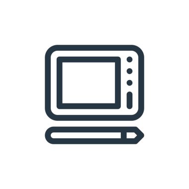 Grafik tasarım konseptinden grafik tablet ikonu vektörü. İnce çizgili grafiksel tablet düzenlenebilir felç çizgisi. Web ve mobil uygulamalarda kullanmak için grafik tablet doğrusal işareti, logo, yazdırma ortamı.