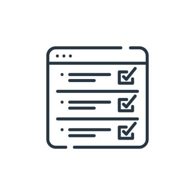 Dijital öğrenme kavramındaki simge vektörünü test et. Test edilebilir felcin ince bir çizgisi. Web ve mobil uygulamalar, logo ve yazdırma ortamlarında kullanım için doğrusal işaretleri test et.