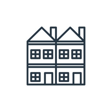 bina konseptinden ev ikonu vektörü. Düzenlenebilir felcin ince bir çizgisi. İnternet ve mobil uygulamalar, logo ve yazdırma ortamlarında kullanım için doğrusal işaretler.