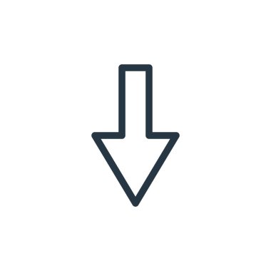 İletişim ve medya konseptinden ok simgesi vektörünü indir. Okun düzenlenebilir darbesinin ince çizgisi. Web ve mobil uygulamalarda kullanmak için aşağı ok doğrusal işareti, logo, yazdırma ortamı.