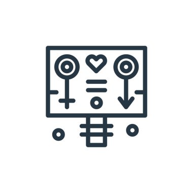 Kadınlar Günü konseptindeki eşitlik simgesi vektörü. Eşitliğin düzenlenebilir vuruşunun ince çizgisi. Web ve mobil uygulamalarda kullanmak için eşitlik doğrusal işareti, logo, yazdırma ortamı.