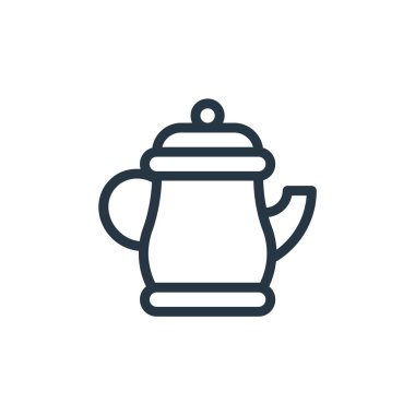 Yaşlılık kavramından kalma çaydanlık ikonu vektörü. Kurgulanabilir çaydanlık vuruşunun ince bir çizgisi. Web ve mobil uygulamalarda kullanmak için çaydanlık doğrusal işareti, logo, yazdırma ortamı.