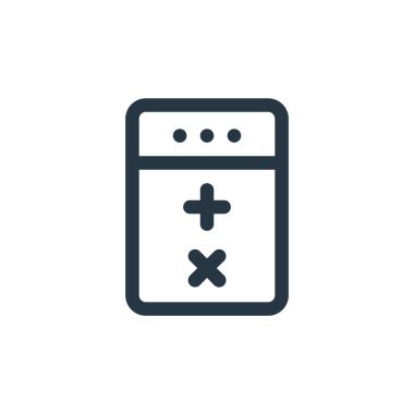 Fintech konseptinden hesap makinesi simgesi vektörü. Hesap makinesinin düzenlenebilir vuruşunun ince çizgisi. Web ve mobil uygulamalarda kullanmak için hesap makinesi doğrusal işareti, logo, yazdırma ortamı.