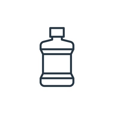 Banyo aksesuarları konseptindeki ağız yıkama ikonu vektörü. Ağız gargarası, düzenlenebilir felcin ince bir çizgisi. Web ve mobil uygulamalar, logo ve yazdırma ortamlarında kullanım için gargara doğrusal işareti.