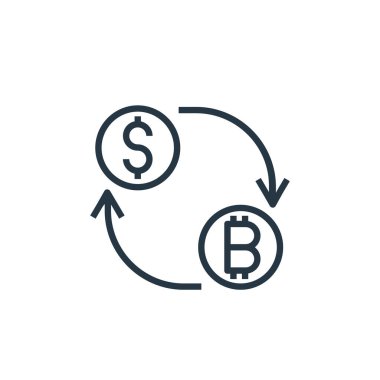 Bankacılık ve finans kavramından ikon vektörü değişimi. Değiştirilebilir felcin ince bir çizgisi. Web ve mobil uygulamalarda kullanım için doğrusal işaret değişimi, logo, yazdırma ortamı.