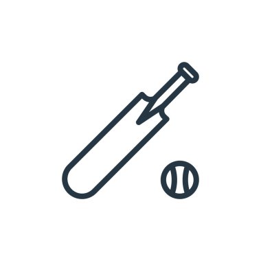 Spor konseptinden kriket sopası ikonu vektörü. Kriket sopasının düzenlenebilir vuruşunun ince çizgisi. Web ve mobil uygulamalarda kullanmak için kriket sopası doğrusal işareti, logo, yazdırma ortamı.