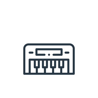 Müzik konseptindeki klavye simgesi vektörü. Düzenlenebilir vuruşun ince çizgisi. Web ve mobil uygulamalarda kullanmak için klavye doğrusal işareti, logo, yazdırma ortamı.