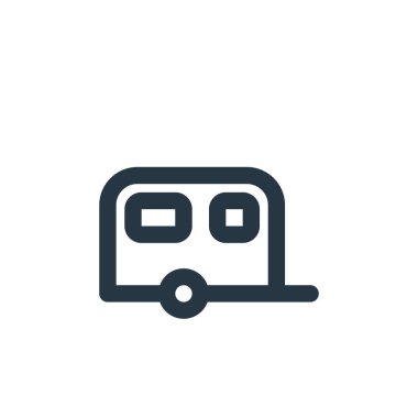 Ulaşım konseptindeki araba römorku ikonu vektörü. Araba römorkunun düzeltilebilir darbesinin ince çizgisi. Web ve mobil uygulamalar, logo ve yazdırma ortamlarında kullanmak için otomobil treyleri doğrusal işareti.