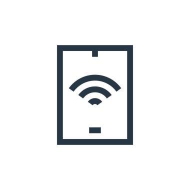 Kablosuz teknoloji kavramından tablet ikon vektörü. İnce çizgili düzenlenebilir felç çizgisi. Web ve mobil uygulamalarda kullanmak için tablet doğrusal işareti, logo, yazdırma ortamı.