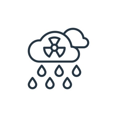 Ekoloji konseptinden asit yağmuru ikonu vektörü. Asit yağmurunun düzenlenebilir vuruşunun ince bir çizgisi. Web ve mobil uygulamalarda kullanmak için asit yağmuru doğrusal işareti, logo, yazdırma ortamı.