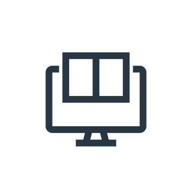 Bilgisayar ikon vektörünü bilim konseptinden izliyor. İnce çizgili bilgisayar monitörü çizimi. Web ve mobil uygulamalar, logo ve yazdırma ortamlarında kullanım için bilgisayar monitörü doğrusal işareti.