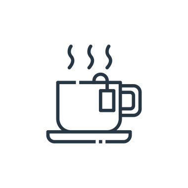 Ofis konseptinden çay ikonu vektörü. Düzenlenebilir çay vuruşunun ince bir çizgisi. Web ve mobil uygulamalarda kullanmak için çay doğrusal işareti, logo, yazdırma ortamı.