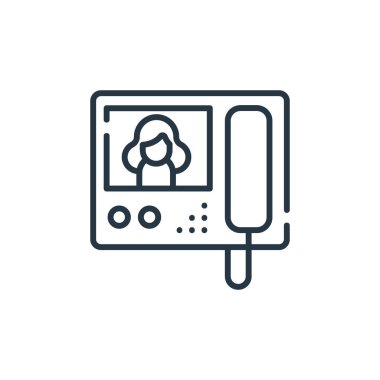 akıllı metoddan video kapı zili ikon vektörü. Video kapı zili düzenlenebilir vuruşunun ince çizgisi. Web ve mobil uygulamalar, logo ve yazdırma ortamlarında kullanım için video kapı zili doğrusal işareti.