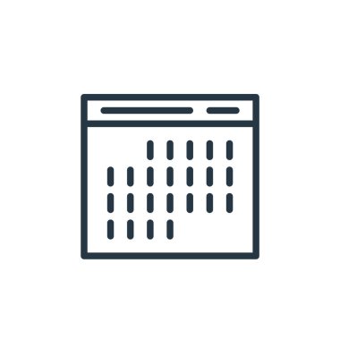 Ofis konseptinde çalışan takvim ikonu vektörü. Takvim düzenlenebilir vuruşunun ince çizgisi. Web ve mobil uygulamalarda kullanmak için takvim doğrusal işareti, logo, yazdırma ortamı.