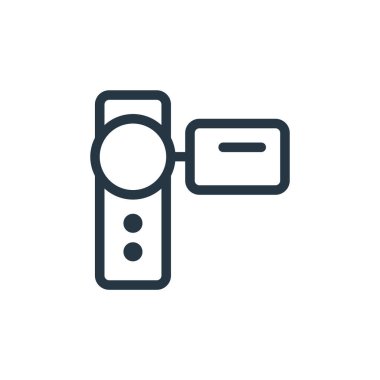 Elektronik konseptinden kamera ikonu vektörü. Kamera düzenlenebilir vuruşun ince çizgisi. Web ve mobil uygulamalarda kullanmak için kamera doğrusal işareti, logo, yazdırma ortamı.