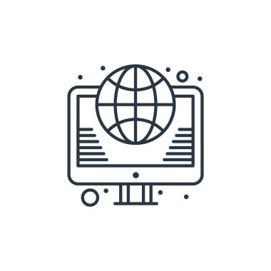 İnternet sunucu kavramından internet ikonu vektörü. İnternette düzenlenebilir vuruşların ince bir çizgisi. İnternet ve mobil uygulamalarda kullanmak için internet doğrusal işareti, logo, yazdırma ortamı.