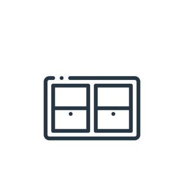 Mobilya konseptinden ikon vektörü. Büfede düzenlenebilir felcin ince bir çizgisi. Web ve mobil uygulamalarda kullanmak için büfe doğrusal işareti, logo, yazdırma ortamı.