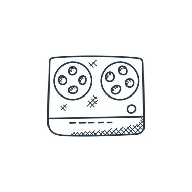 Müzik konseptindeki ses kaydedici ikon vektörü. Düzenlenebilir kasetçalar darbesinin ince çizgisi. Web ve mobil uygulamalarda kullanmak için bant kaydedici doğrusal işareti, logo, yazdırma ortamı.