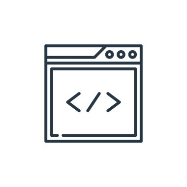 Eğitim konseptinden ikon vektörü kodlamak. Düzenlenebilir felcin ince bir çizgisi. Web ve mobil uygulamalarda kullanmak için doğrusal kodlama işareti, logo, yazdırma ortamı.