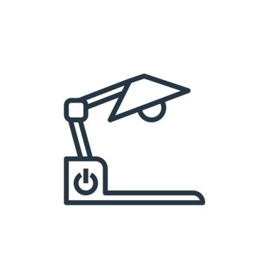 Akıllı kitap kavramından masa lambası ikonu vektörü. Düzenlenebilir masa lambası felcinin ince bir çizgisi. Web ve mobil uygulamalarda kullanmak için masa lambası doğrusal işareti, logo, yazdırma ortamı.