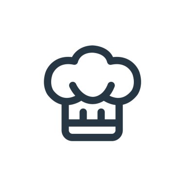 Restoran konseptindeki şef şapka ikonu vektörü. Şef şapka darbesinin ince bir çizgisi. İnternet ve mobil uygulamalar, logo ve yazdırma ortamlarında kullanmak için şef şapka doğrusal işareti.