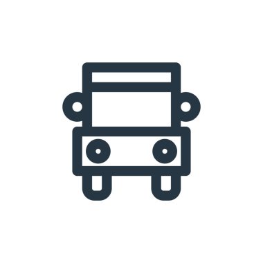 İşaret sembolü kavramından otobüs simgesi vektörü. Otobüs inmesinin ince çizgisi çizimi. Web ve mobil uygulamalarda kullanmak için bus doğrusal işareti, logo, yazdırma ortamı.