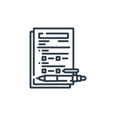 Eğitim konseptinden ikon vektörünü test et. Test edilebilir felcin ince bir çizgisi. Web ve mobil uygulamalar, logo ve yazdırma ortamlarında kullanım için doğrusal işaretleri test et.