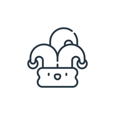 Karnaval konseptindeki soytarı ikon vektörü. Düzenlenebilir soytarı felcinin ince çizgisi. İnternet ve mobil uygulamalarda kullanmak için soytarı doğrusal işareti, logo, yazdırma ortamı.