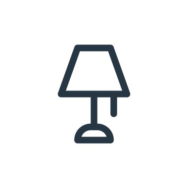 Mobilya konseptinden lamba ikonu vektörü. İnce çizgili lamba dekoltesi. Web ve mobil uygulamalarda kullanmak için lamba doğrusal işareti, logo, yazdırma ortamı.