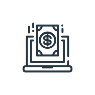 Finans ve iş konseptinden online bankacılık ikonu vektörü. Çevrimiçi bankacılık düzenlenebilir vuruşunun ince çizgisi. İnternet ve mobil uygulamalarda kullanmak için çevrimiçi bankacılık doğrusal işareti, logo, yazdırma ortamı.