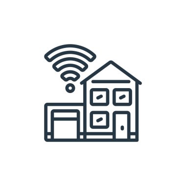 İnternet konseptinden akıllı ev simgesi vektörü. İnce çizgili, evde düzenlenebilir vuruşlar. Web ve mobil uygulamalarda kullanmak için akıllı ev doğrusal işareti, logo, yazdırma ortamı.