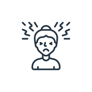 Coronavirüs kavramının baş ağrısı ikonu vektörü. İnce çizgili baş ağrısı illüstrasyonu. Web ve mobil uygulamalarda kullanım için başağrısı doğrusal işareti, logo, yazdırma ortamı.