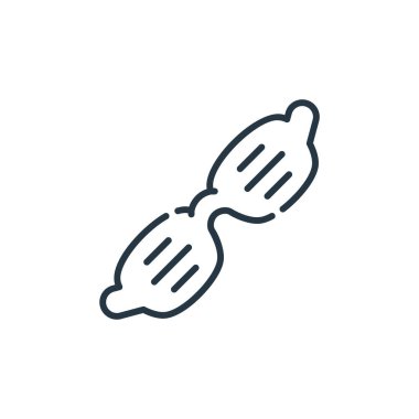 Parti ve kutlama konseptinden güneş gözlüğü ikonu vektörü. Düzenlenebilir güneş gözlüğü vuruşunun ince bir çizgisi. Web ve mobil uygulamalarda kullanmak için güneş gözlüğü doğrusal işareti, logo, yazdırma ortamı.