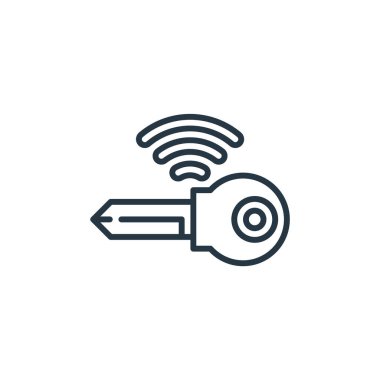 Araba motoru konseptinden anahtar ikon vektörü. Araba anahtarının düzenlenebilir vuruşunun ince çizgisi. Web ve mobil uygulamalarda kullanmak için otomobil anahtarı doğrusal işareti, logo, yazdırma ortamı.