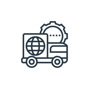 Sektör konseptinden nakliye ikonu vektörü. İnce çizgili, düzenlenebilir felç çizgisi. ağ ve mobil uygulamalarda kullanım için sevkiyat doğrusal işareti, logo, yazdırma ortamı.