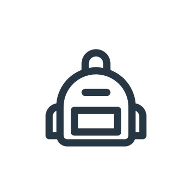 Eğitim konseptindeki okul çantası ikonu vektörü. Okul çantasının düzenlenebilir vuruşunun ince bir çizgisi. Web ve mobil uygulamalarda kullanmak için okul çantası doğrusal işareti, logo, yazdırma ortamı.