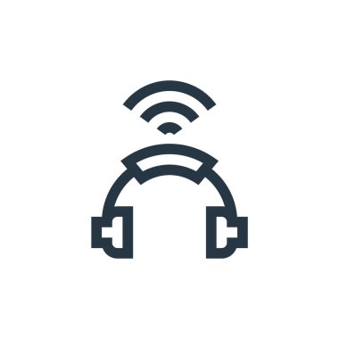 Kablosuz teknoloji kavramından kalma kulaklık ikonu vektörü. Düzenlenebilir kulaklık vuruşunun ince bir çizgisi. Web ve mobil uygulamalarda kullanmak için kulaklık doğrusal işareti, logo, yazdırma ortamı.
