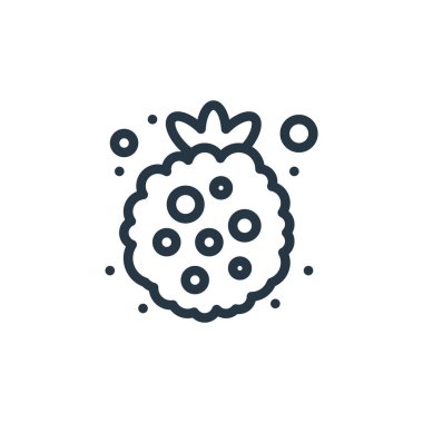 Gıda konseptinden ahududu ikonu vektörü. Düzenlenebilir ahududu felcinin ince bir çizgisi. Web ve mobil uygulamalarda kullanmak için ahududu doğrusal işareti, logo, yazdırma ortamı.