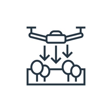 Drone elementleri kavramından dron simgesi vektörü. İnce çizgili insansız hava aracı felci çizgisi. Web ve mobil uygulamalarda kullanmak için drone doğrusal işareti, logo, yazdırma ortamı.