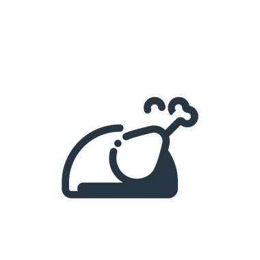 Et konseptinden kızarmış tavuk ikonu vektörü. Kurgulanabilir kızarmış tavuk felcinin ince bir çizgisi. Web ve mobil uygulamalarda kullanmak için tavuk doğrusal işaretini kızartma, logo, yazdırma medyası.